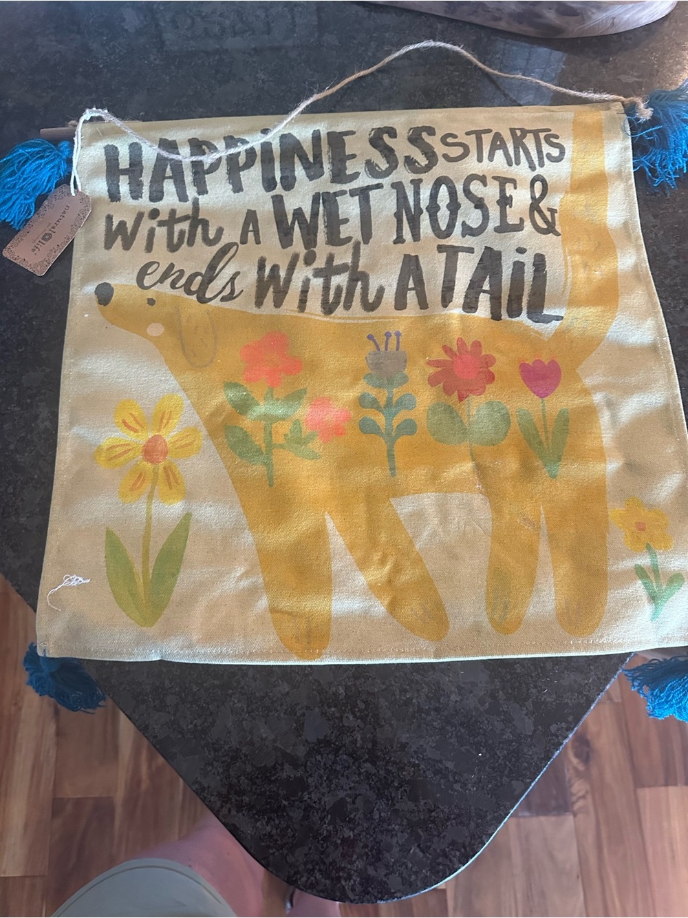 Happiness Starts with a Wet Nose Yellow Dog Wall Hanging -